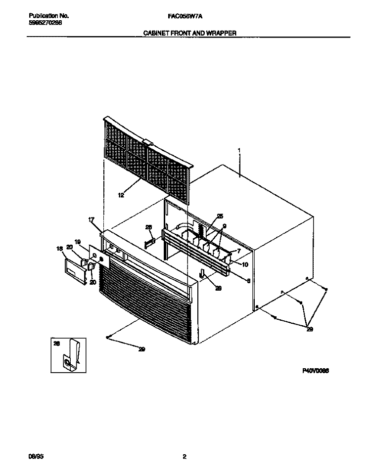CABINET FRONT & WRAPPER Diagram and Parts List for FAC056W7A7  Frigidaire Air Conditioner