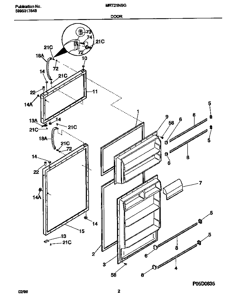 DOOR Diagram and Parts List for MRT21NSGD2  Frigidaire Refrigerator