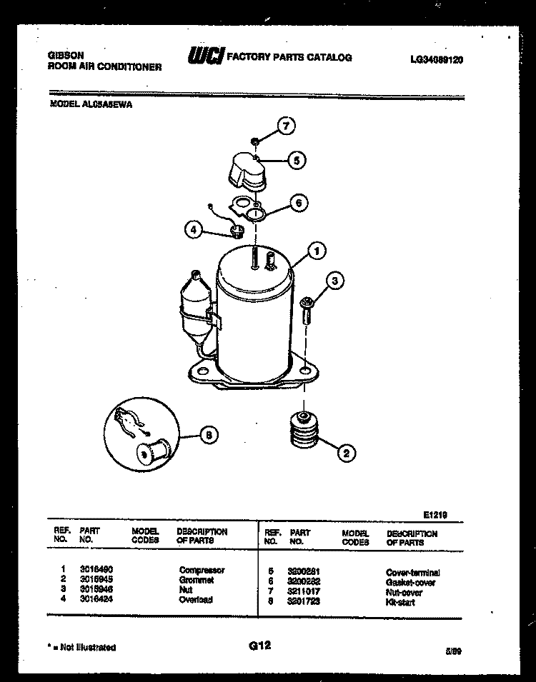 COMPRESSOR PARTS Diagram and Parts List for AL05A5EWA  Gibson Air Conditioner
