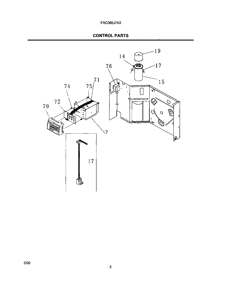 CONTROL PARTS Diagram and Parts List for FAC065J7A3  Frigidaire Air Conditioner
