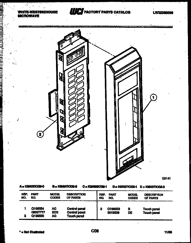 CONTROL PANEL Diagram and Parts List for KM485KXM1  Frigidaire Microwave
