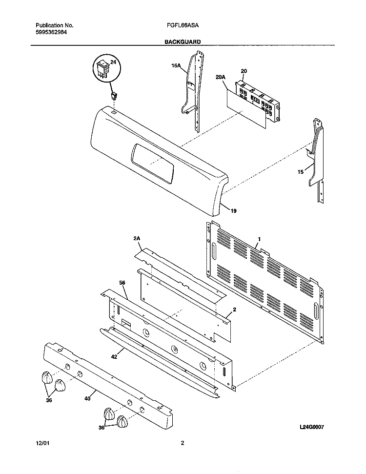 BACKGUARD Diagram and Parts List for FGFL66ASA  Frigidaire Range