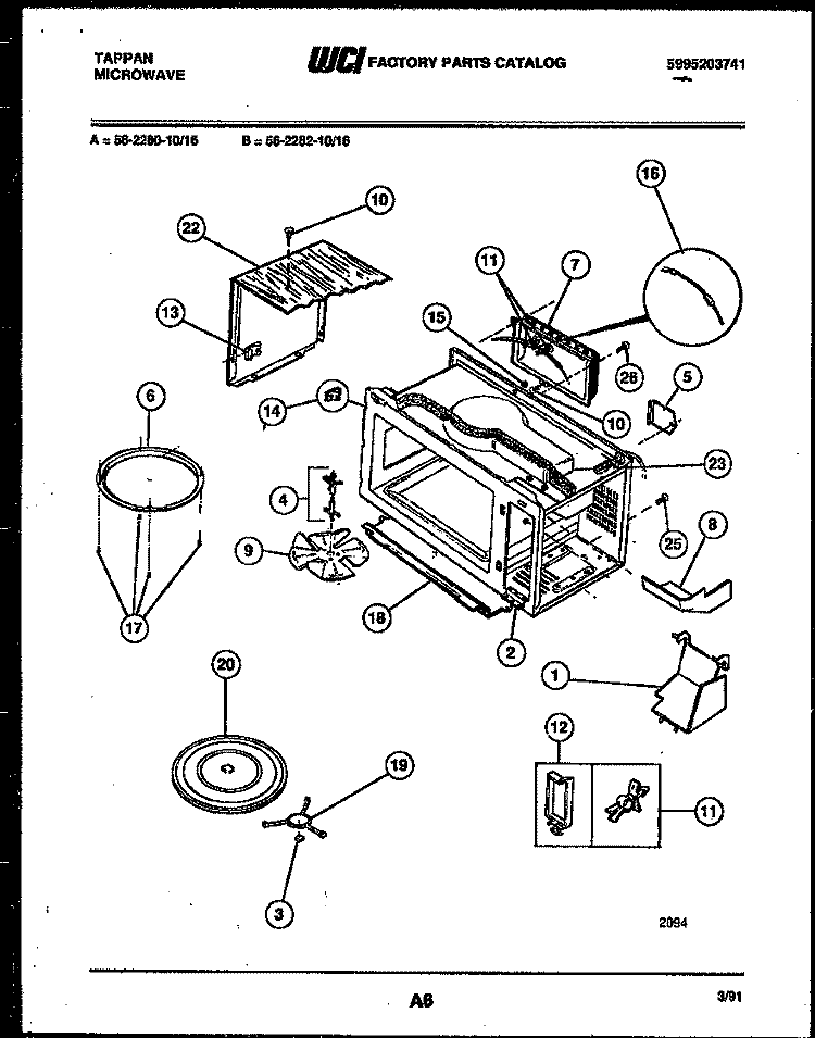 WRAPPER AND BODY PARTS Diagram and Parts List for 56-2282-10-16  Tappan Microwave