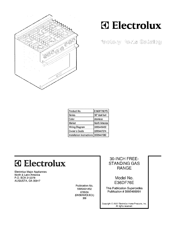 COVER Diagram and Parts List for E36DF76EPS  Electrolux Cooktop