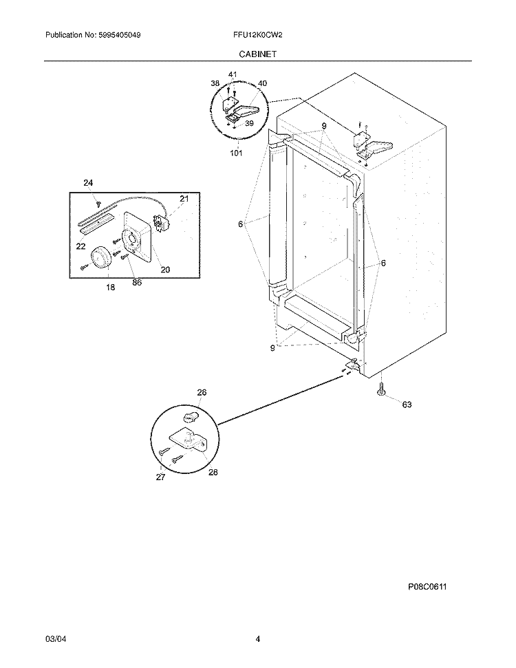 CABINET Diagram and Parts List for FFU12K0CW2  Frigidaire Freezer