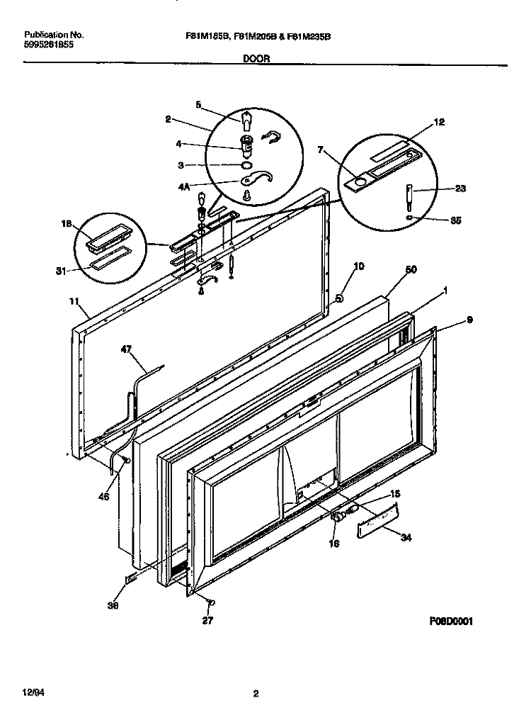 DOOR Diagram and Parts List for F81M185BW0  Frigidaire Freezer