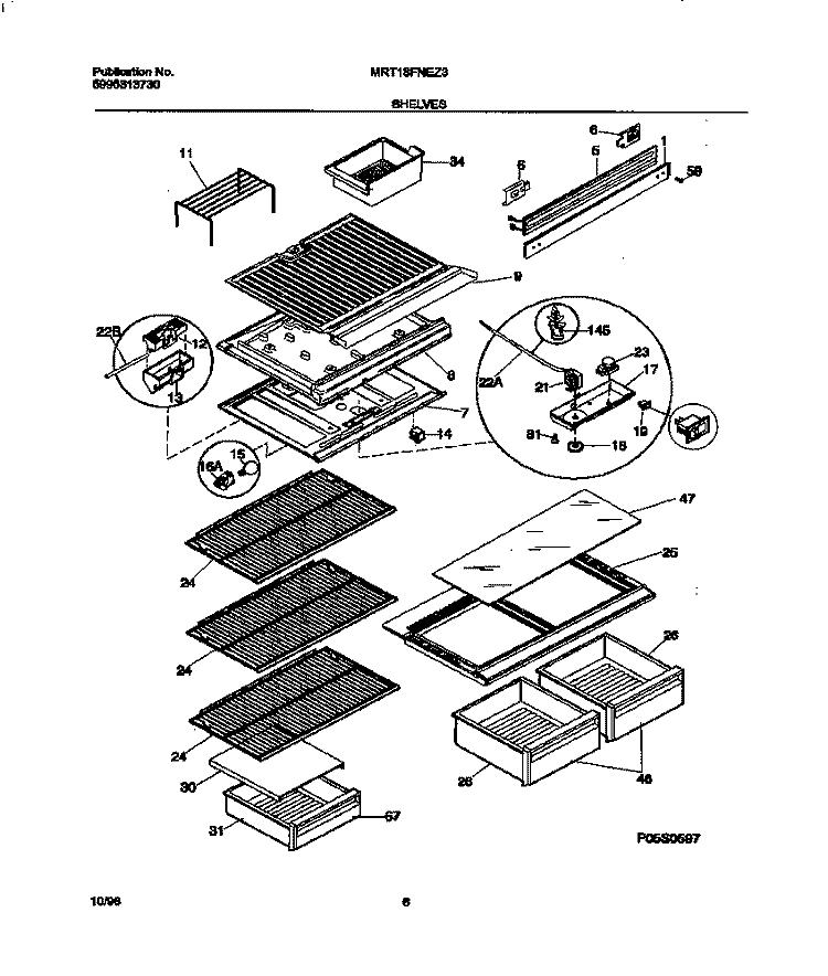 SHELVES Diagram and Parts List for MRT18FNEZ3  Frigidaire Refrigerator