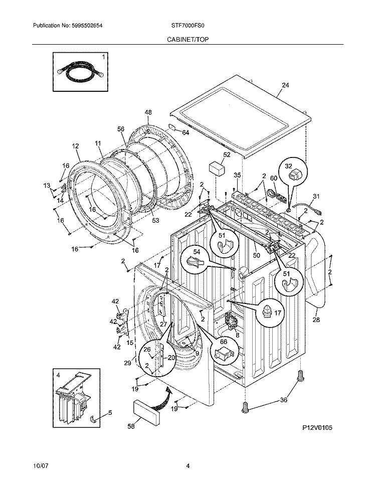 CABINET / TOP Diagram and Parts List for STF7000FS0  Electrolux Washer