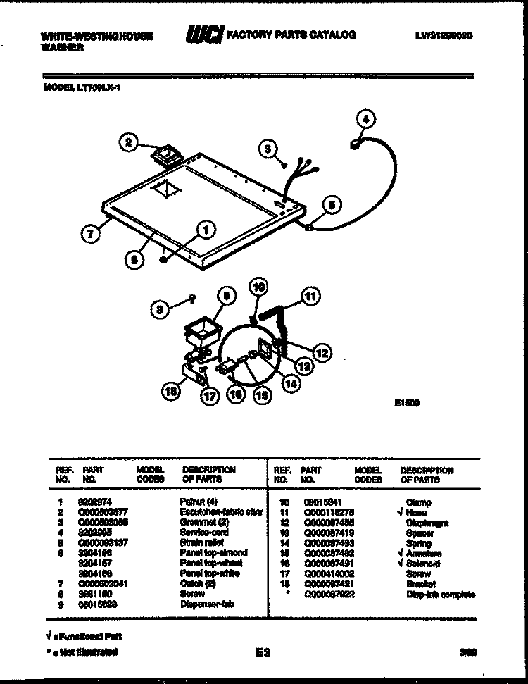 TOP PARTS Diagram and Parts List for LT700LXW1  Frigidaire Washer