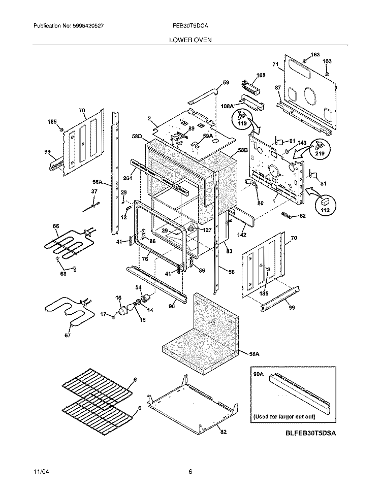 LOWER OVEN Diagram and Parts List for FEB30T5DCA  Frigidaire Wall Oven