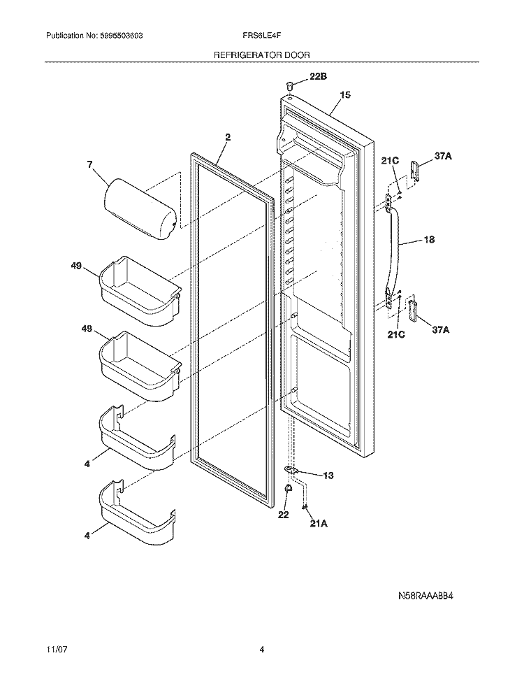 REFRIGERATOR DOOR Diagram and Parts List for FRS6LE4FBB  Frigidaire Refrigerator