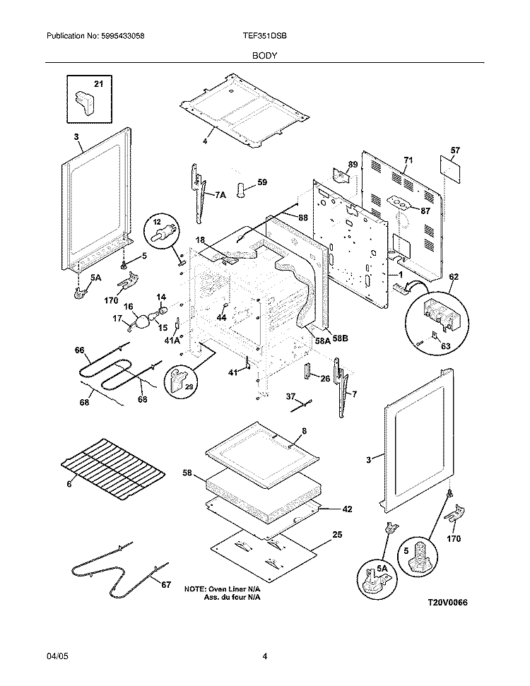 BODY Diagram and Parts List for TEF351DSB  Tappan Range
