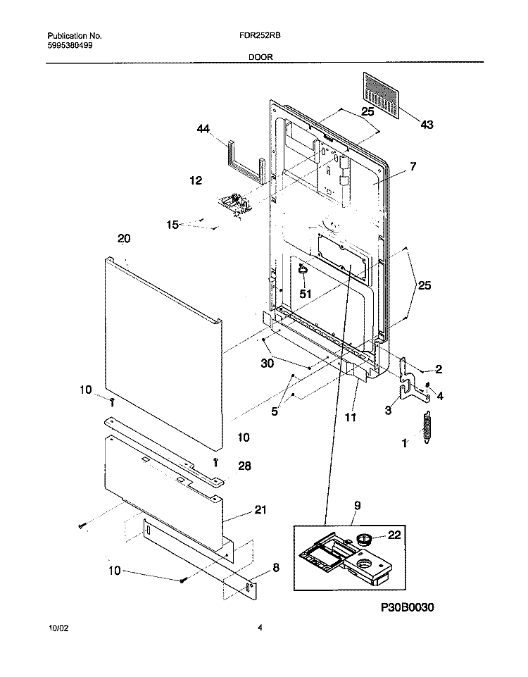 DOOR Diagram and Parts List for FDR252RBS1  Frigidaire Dishwasher
