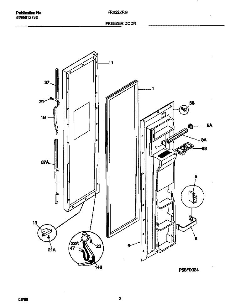 FREEZER DOOR Diagram and Parts List for FRS22ZRGB2  Frigidaire Refrigerator