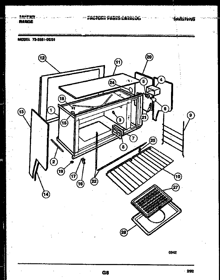 UPPER BODY PARTS Diagram and Parts List for 73-3951-23-01  Tappan Range