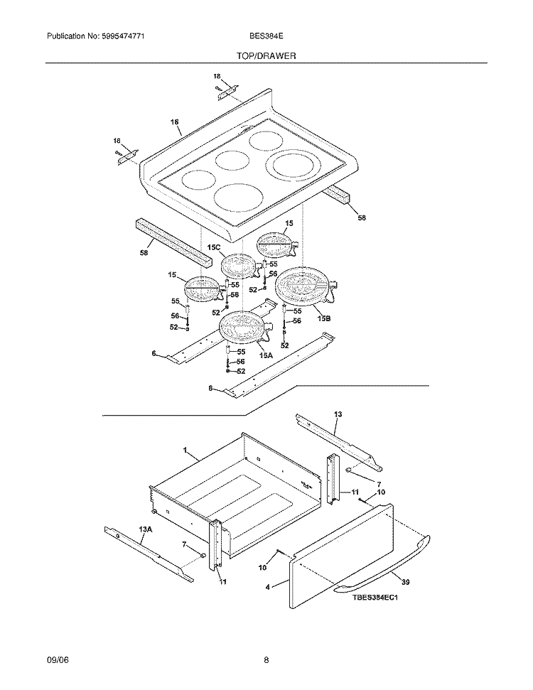 TOP / DRAWER Diagram and Parts List for BES384EB2  Crosley Wall Oven