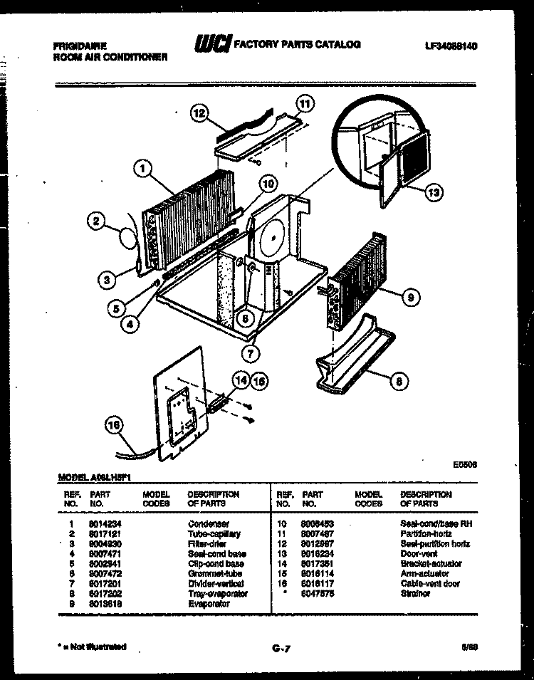 UNIT PARTS Diagram and Parts List for A08LH5F1  Frigidaire Air Conditioner