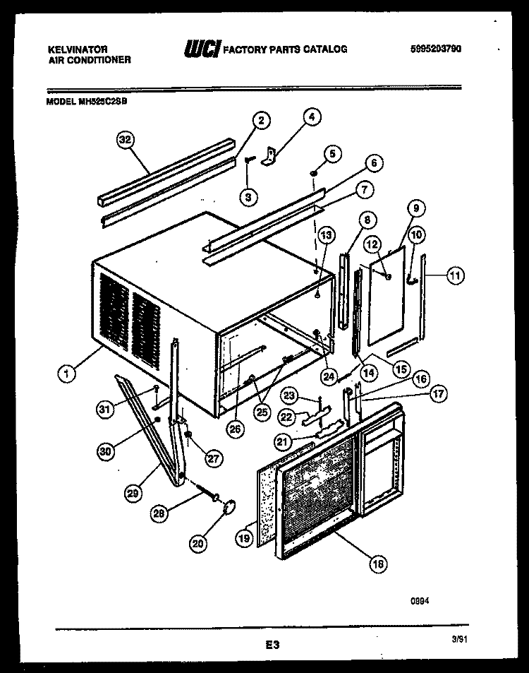 CABINET PARTS Diagram and Parts List for MH525C2SB  Kelvinator Air Conditioner