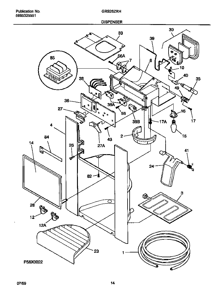 ICE DISPENSER Diagram and Parts List for GRS26ZRHW1  Gibson Refrigerator