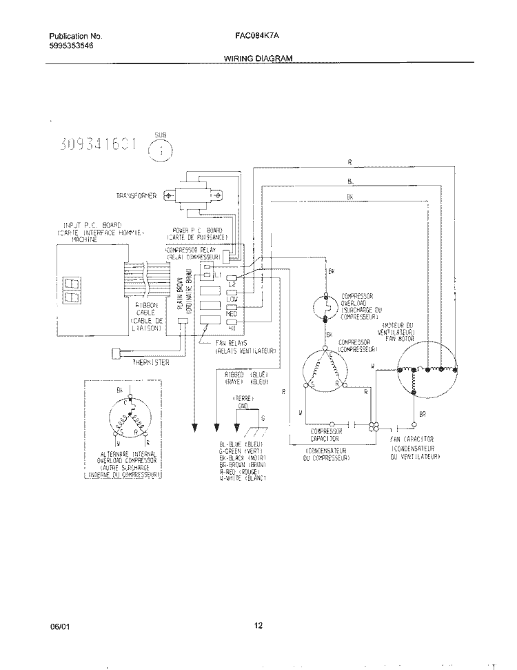 WIRING DIAGRAM Diagram and Parts List for FAC084K7A2  Frigidaire Air Conditioner
