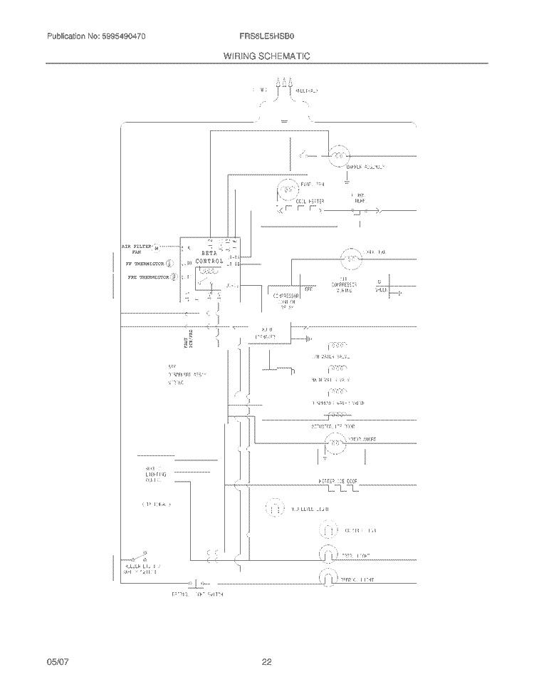 WIRING SCHEMATIC Diagram and Parts List for FRS6LE5HSB0  Frigidaire Refrigerator