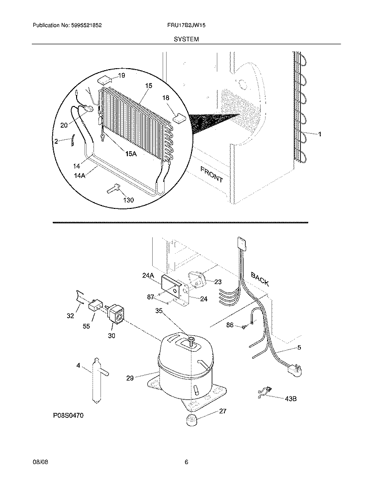 SYSTEM Diagram and Parts List for FRU17B2JW15  Frigidaire Refrigerator