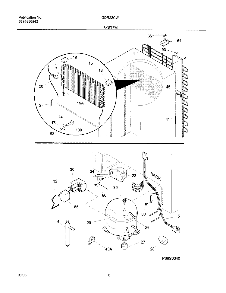 SYSTEM Diagram and Parts List for GDR22CWL3  Frigidaire Freezer