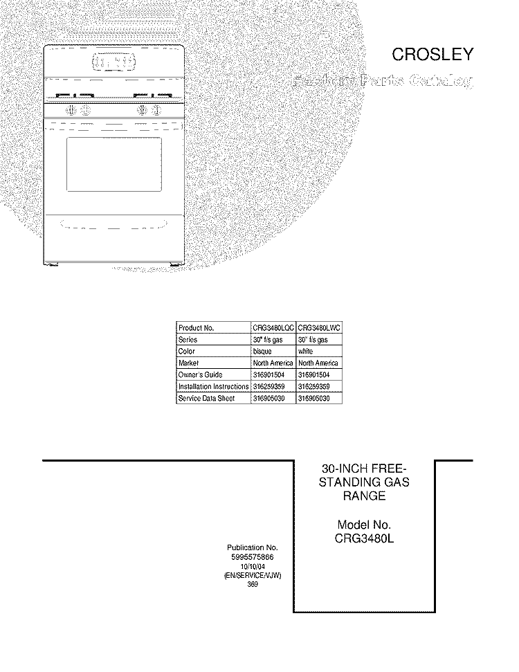 COVER Diagram and Parts List for CRG3480LWC  Crosley Range