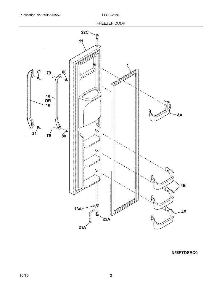 FREEZER DOOR Diagram and Parts List for LFUS2613LP2  Frigidaire Refrigerator