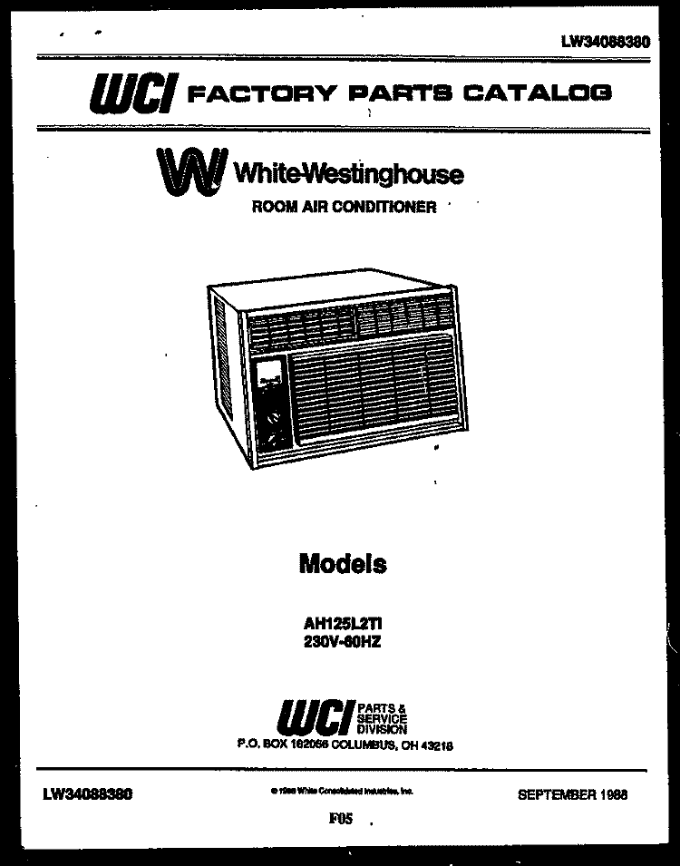 ELECTRICAL PARTS Diagram and Parts List for AH125L2T1  Frigidaire Air Conditioner