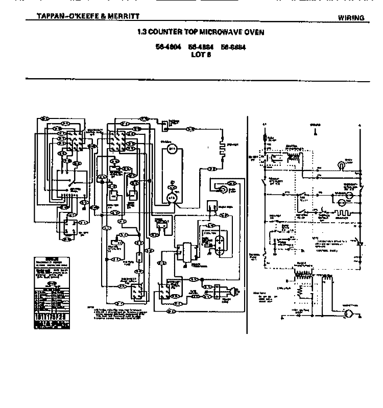WIRING Diagram and Parts List for 56-4204-10-03  Tappan Microwave
