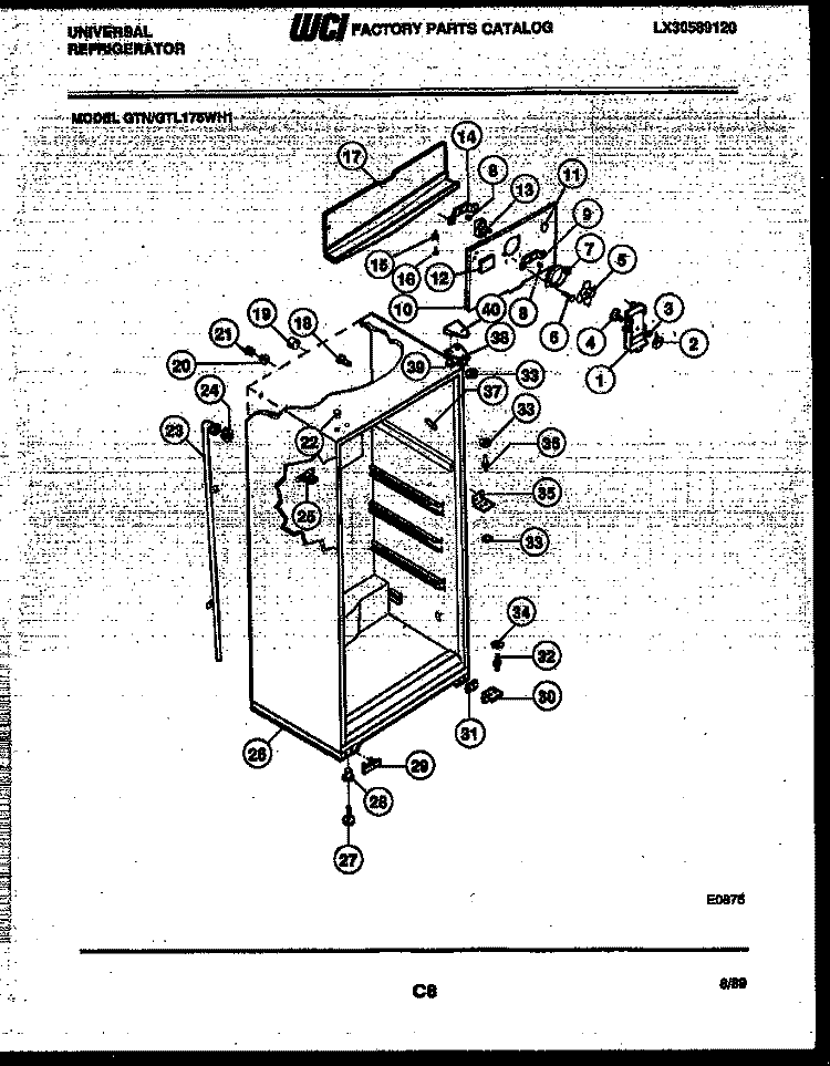 CABINET PARTS Diagram and Parts List for GTN175WHW1  Uni Refrigerator