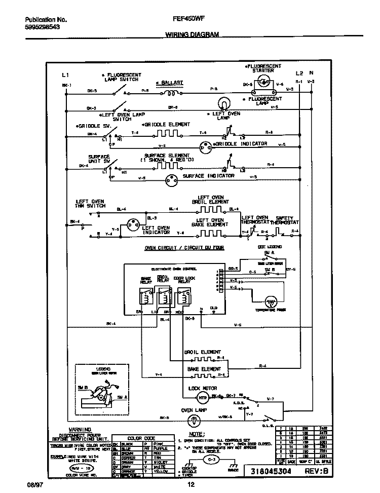 WIRING DIAGRAM Diagram and Parts List for FEF450WFDA  Frigidaire Range