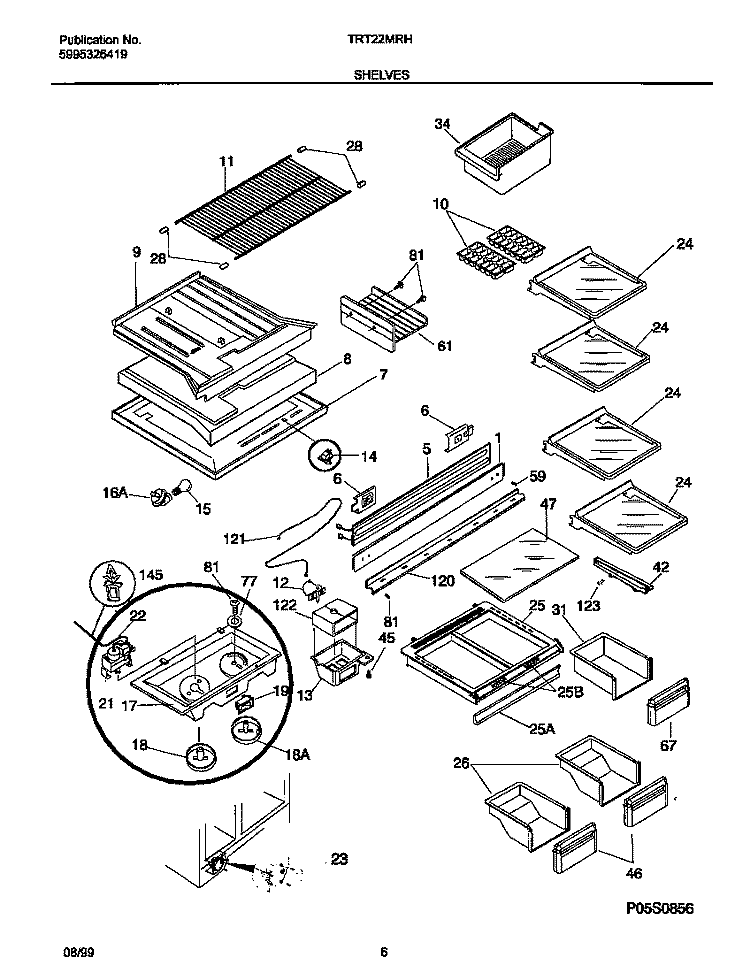 SHELVES Diagram and Parts List for TRT22MRHW0  Tappan Refrigerator