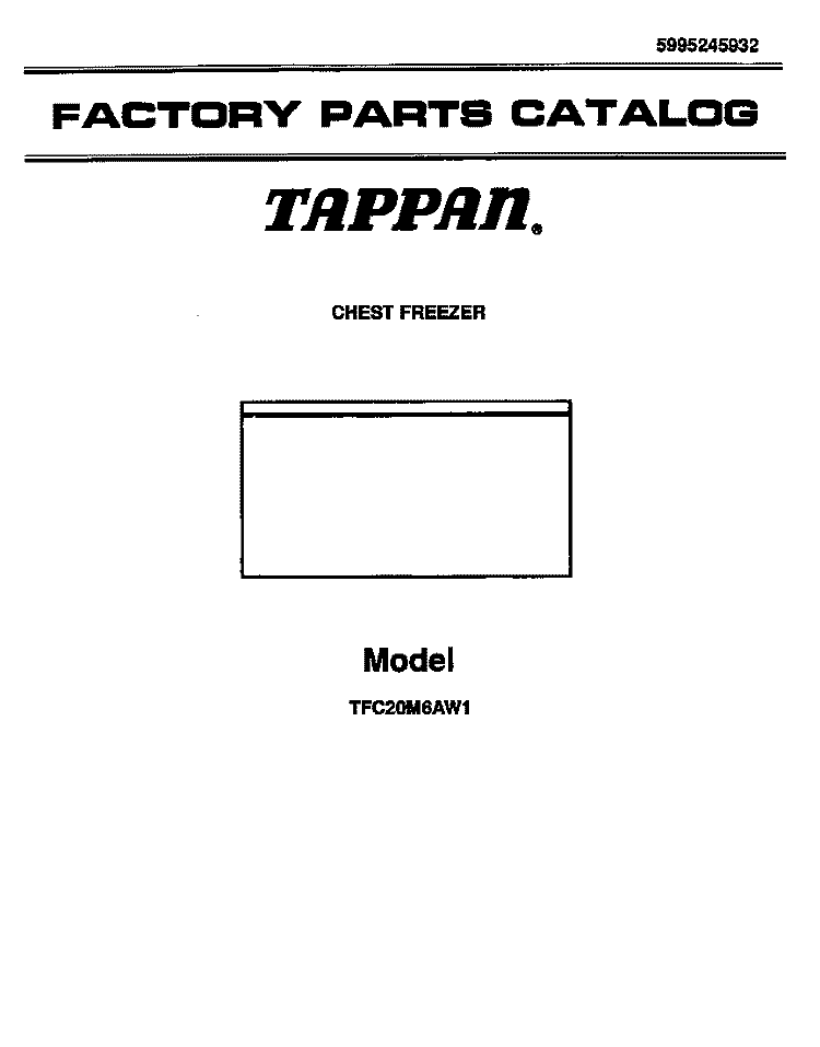 COVER Diagram and Parts List for TFC20M6AW2  Tappan Freezer