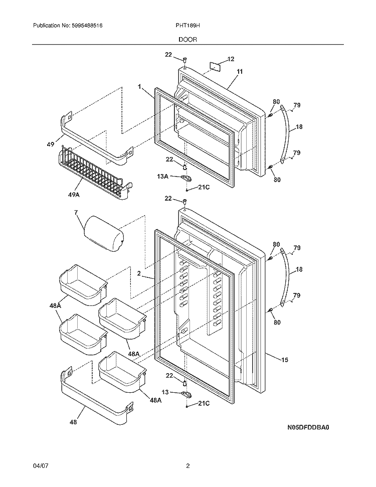 DOOR Diagram and Parts List for PHT189HKM1  Frigidaire Refrigerator