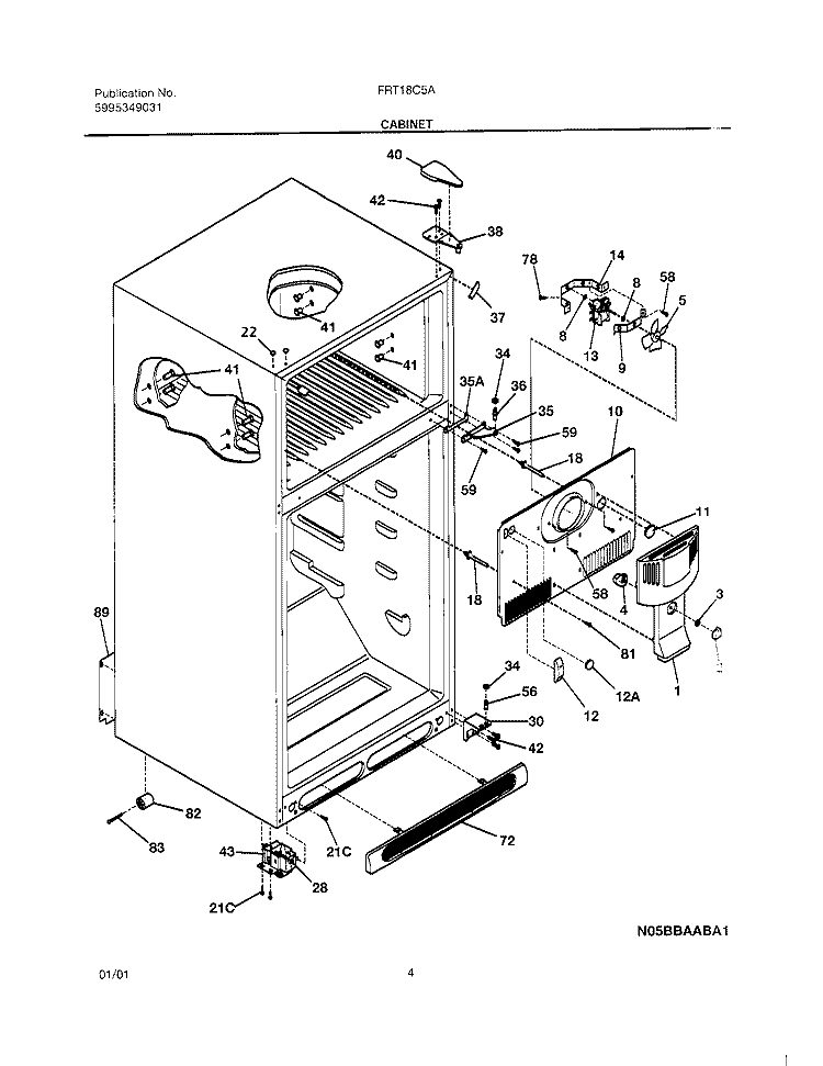 CABINET Diagram and Parts List for FRT18C5AW0  Frigidaire Refrigerator