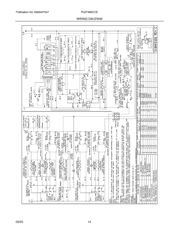 WIRING DIAGRAM Diagram and Parts List for PLEF489CCE  Frigidaire Range