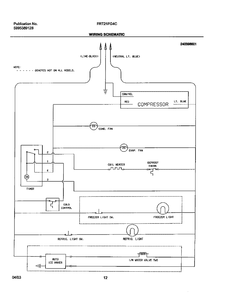 WIRING SCHEMATIC Diagram and Parts List for FRT21FG4CQ0  Frigidaire Refrigerator