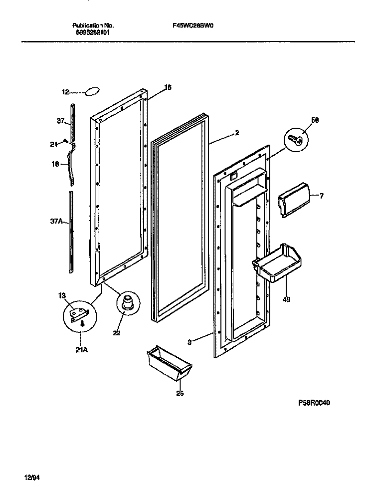 REFRIGERATOR DOOR Diagram and Parts List for F45WC26BD0  Frigidaire Refrigerator