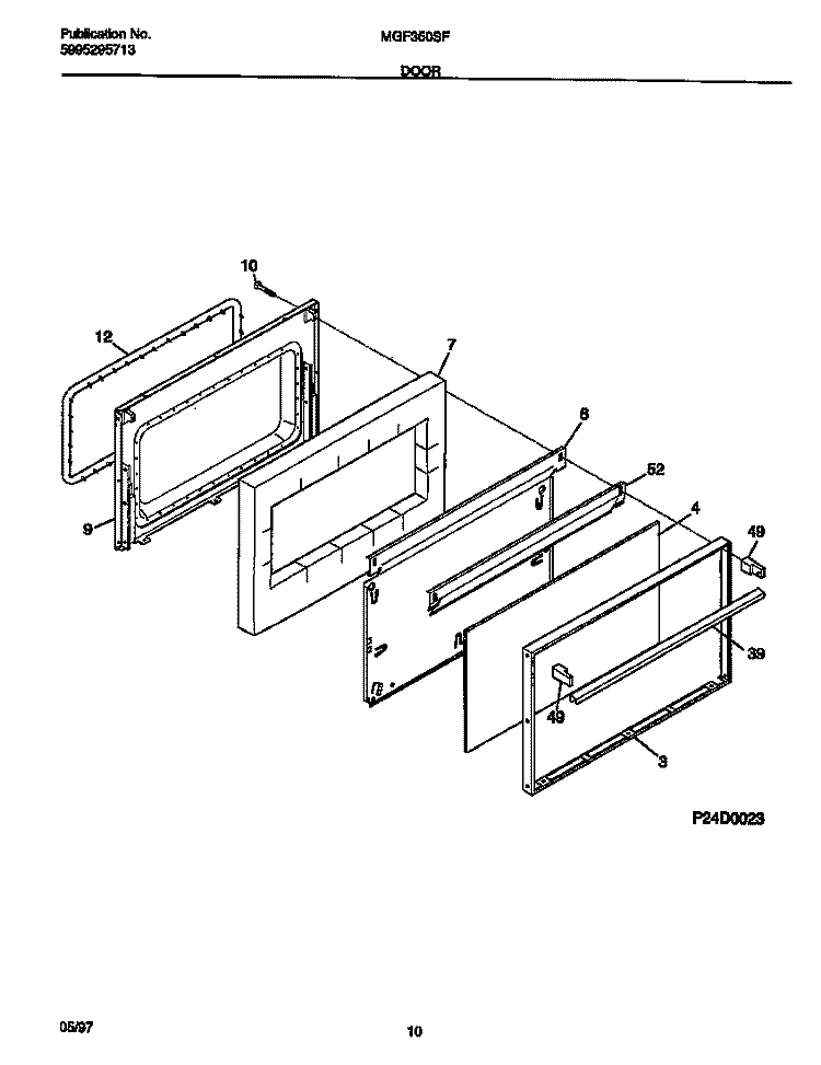 DOOR Diagram and Parts List for MGF350SFWA  Frigidaire Range