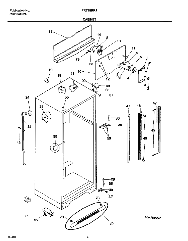 CABINET Diagram and Parts List for FRT18RRJW1  Frigidaire Refrigerator