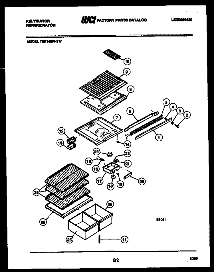SHELVES AND SUPPORTS Diagram and Parts List for TSK145PN1F  Kelvinator Refrigerator