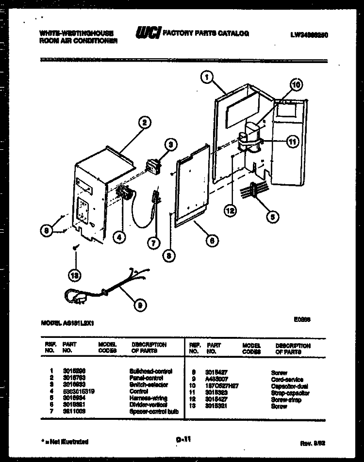 ELECTRICAL PARTS Diagram and Parts List for AS181L2X1  Frigidaire Air Conditioner