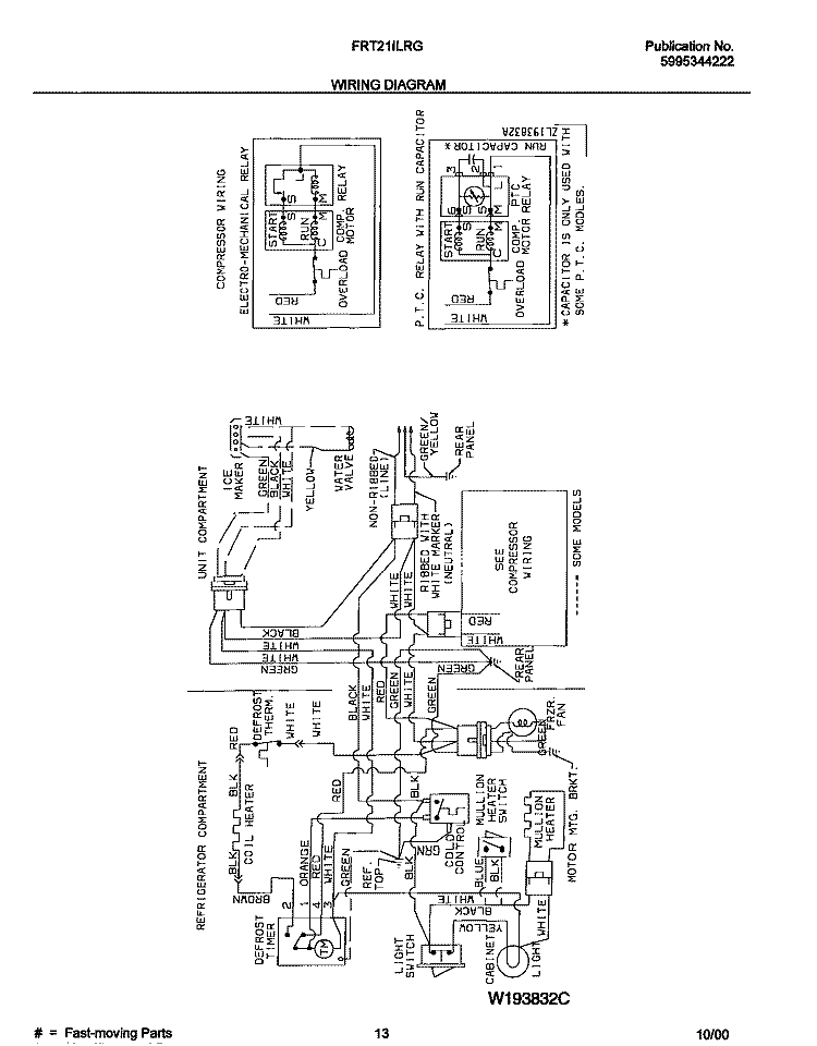 WIRING DIAGRAM Diagram and Parts List for FRT21ILRGW4  Frigidaire Refrigerator