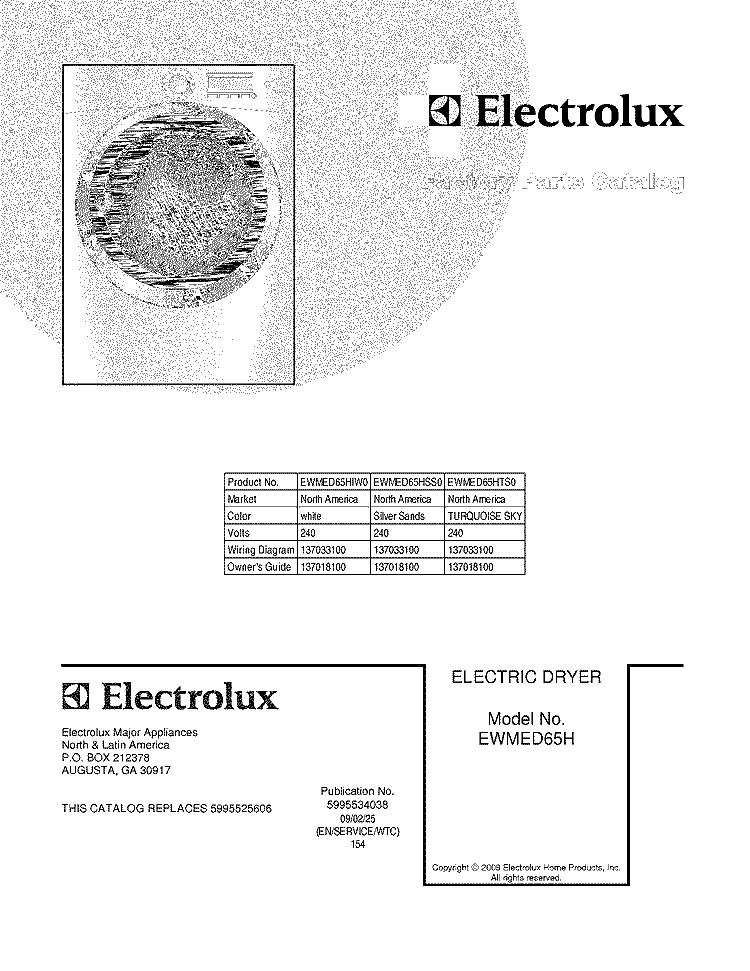 COVER Diagram and Parts List for EWMED65HTS0  Electrolux Dryer