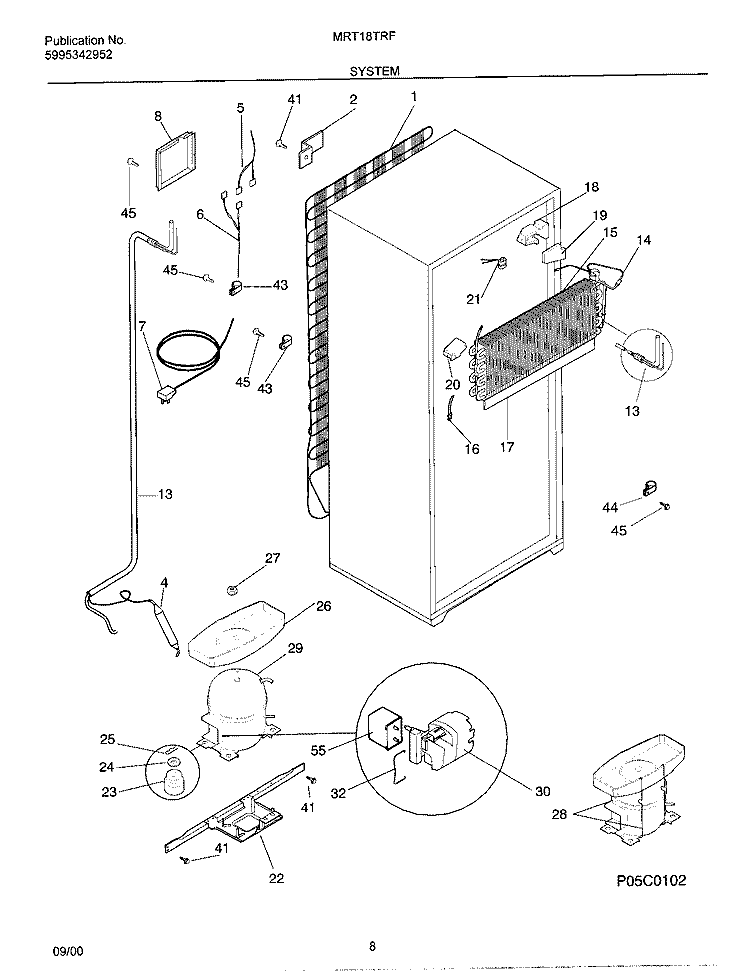 SYSTEM Diagram and Parts List for MRT18TRFW4  Frigidaire Refrigerator