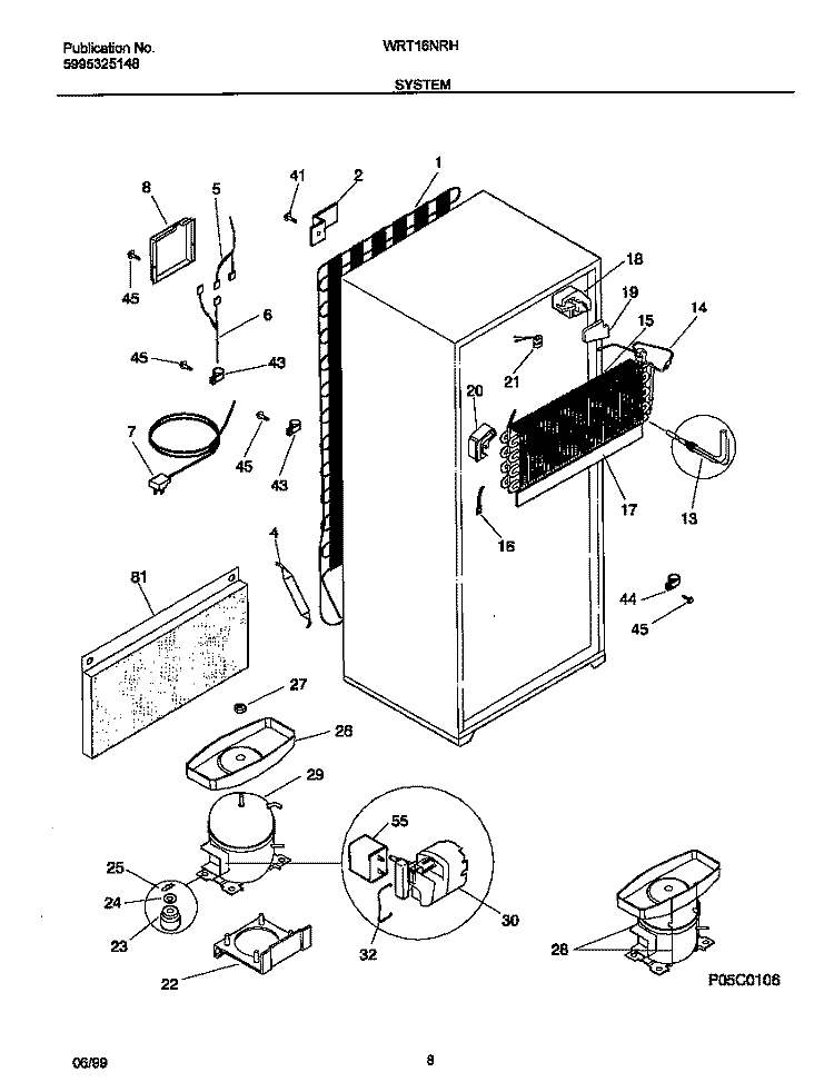 SYSTEM Diagram and Parts List for WRT16NRHW0  Frigidaire Refrigerator