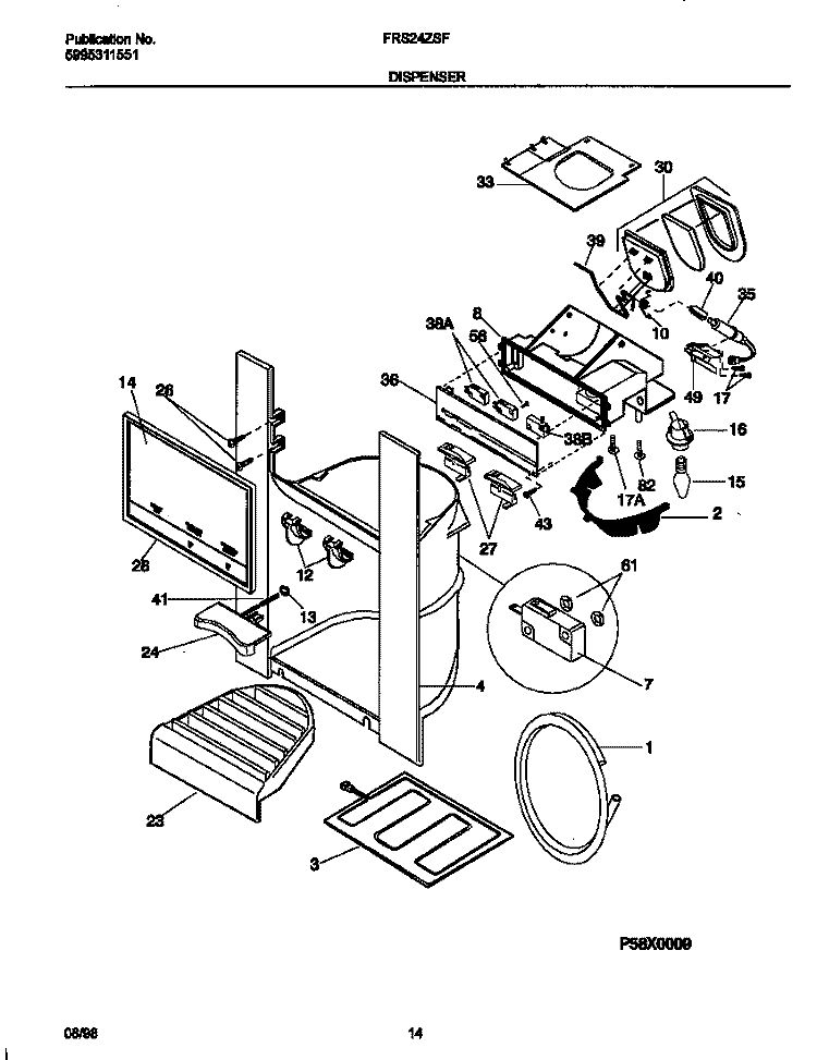 ICE DISPENSER Diagram and Parts List for FRS24ZSFB1  Frigidaire Refrigerator