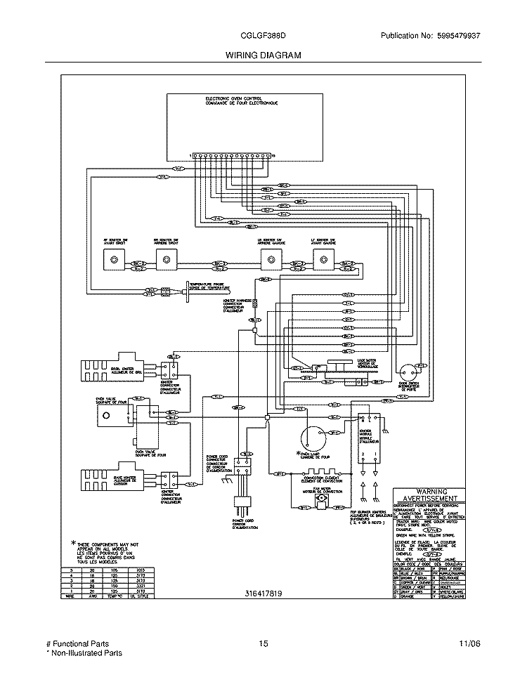 WIRING DIAGRAM Diagram and Parts List for CGLGF388DBG  Frigidaire Range
